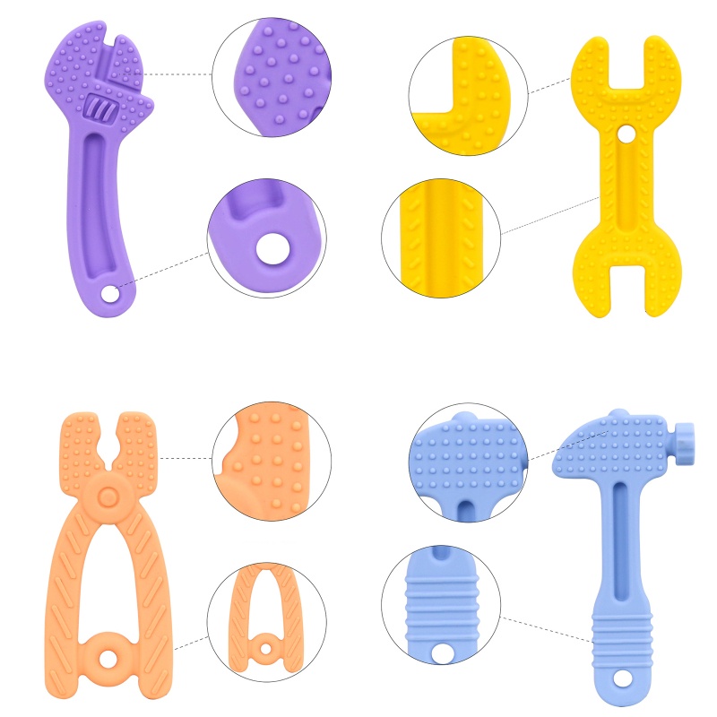 Bộ 4 Đồ Chơi Búa Silicone Không BPA Điều Chỉnh Được Cho Bé Mọc Răng