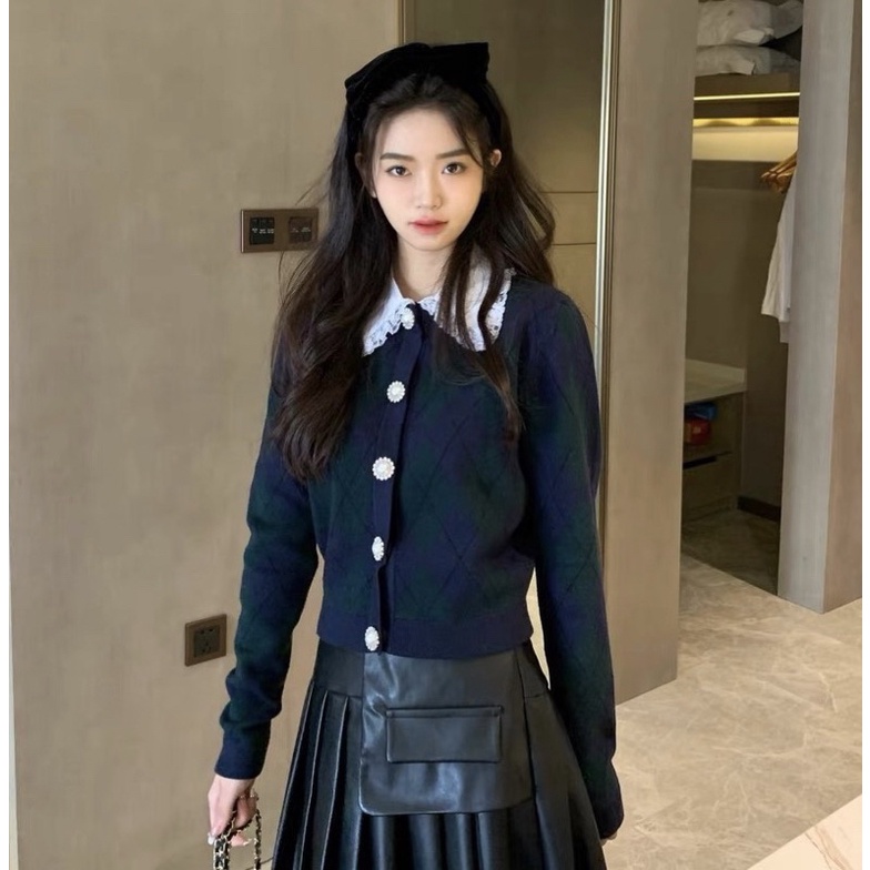 Áo cardigan dài tay hoạ tiết quả trám TRIỆU LỘ TƯ phong cách vintage SAM SAM BOUTIQUE