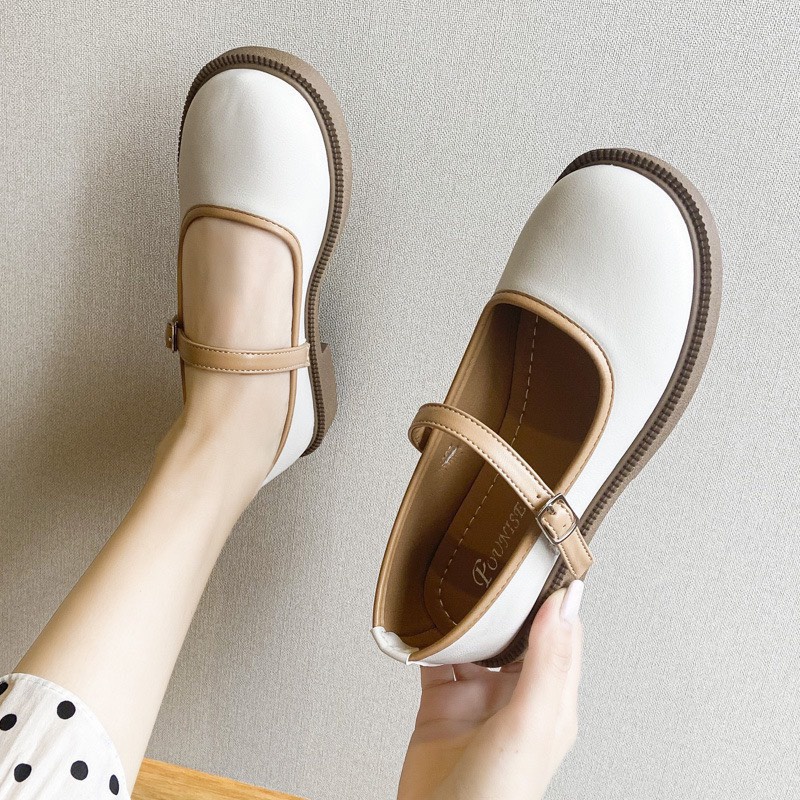 [Freeship] Giày búp bê nữ Viền Basic đế bằng, chất da mềm, giày lolita phong cách cổ điển