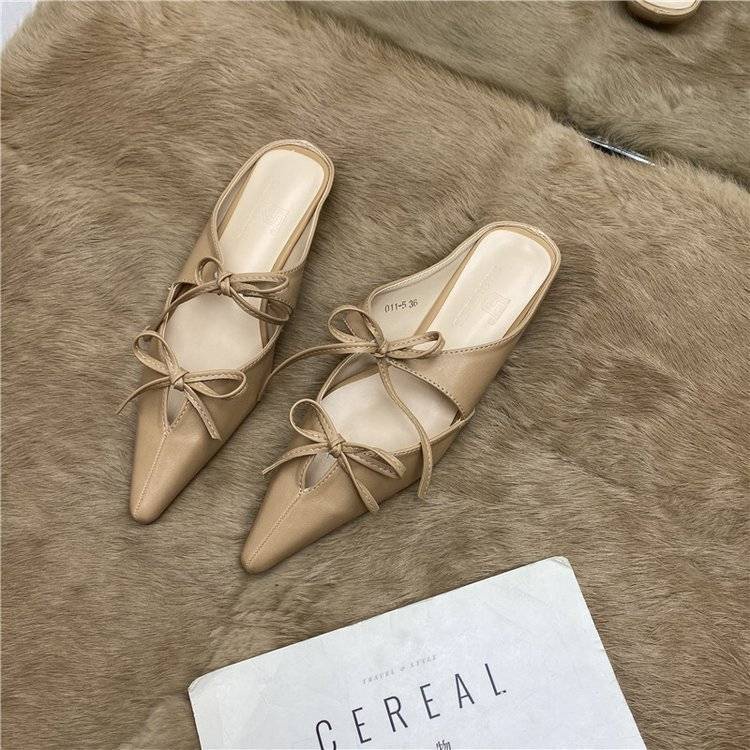 Dép Bít Mũi Nhọn Đính Nơ Thời Trang Cho Nữ