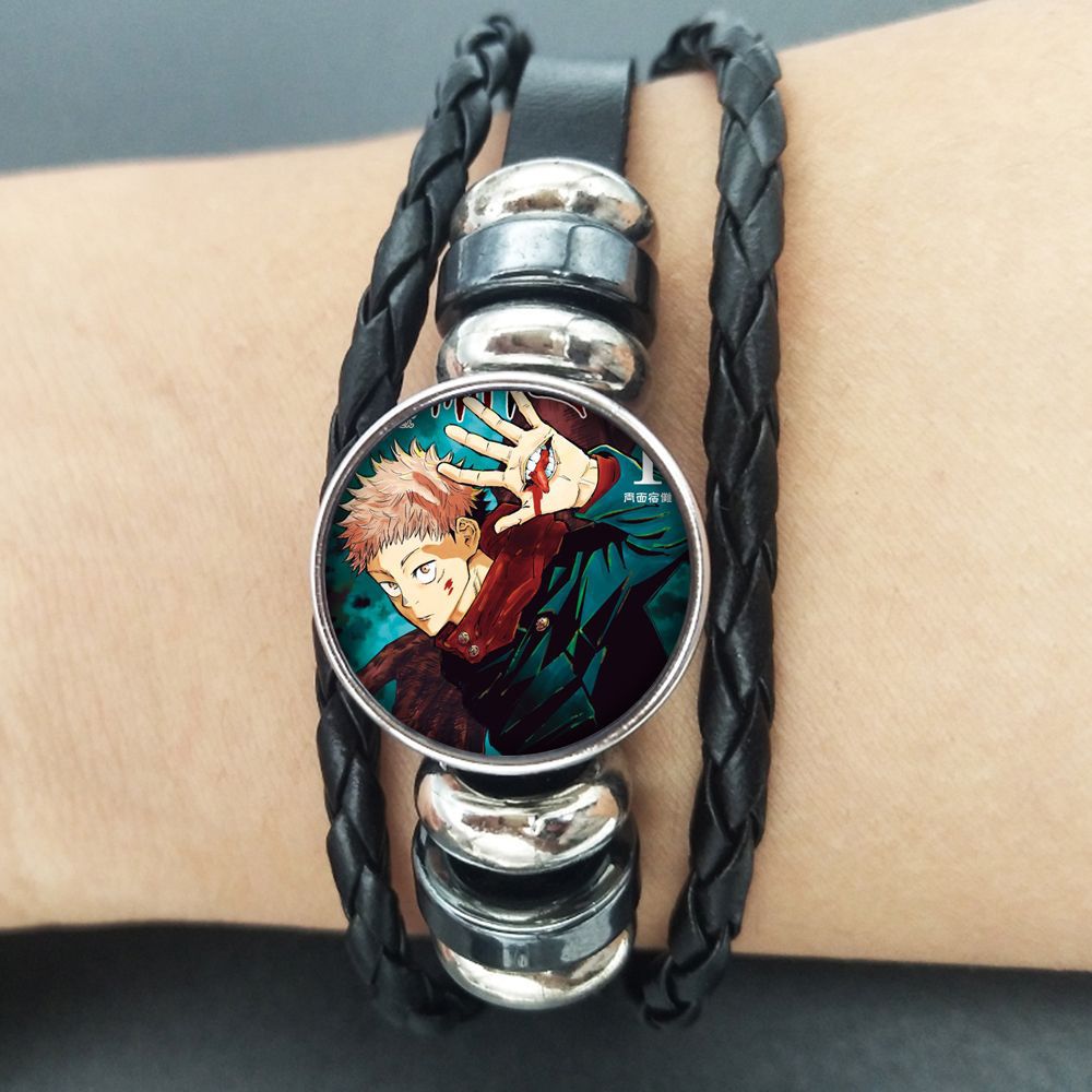 Vòng Tay Da Dệt Phối Mặt Kính Biểu Tượng Anime Jujutsu Kaisen Giống Thật Thời Trang Cho Nam Và Nữ Headori Yuji Gojo Satoru