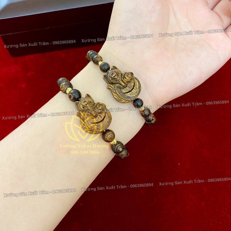 Vòng Tay Trầm Hương Sánh Chìm mix Charm Hồ Ly ôm Sen- [HÀNG CAO CẤP] - Tặng Hộp - Vòng Tay Nam Nữ Phong Thuỷ May Mắn