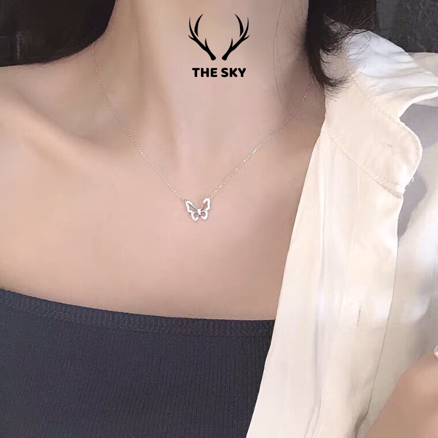 Dây Chuyền Bạc DC1019 Sợi Mảnh Kèm Mặt Hồ Điệp đính đá sang trọng hot Trend