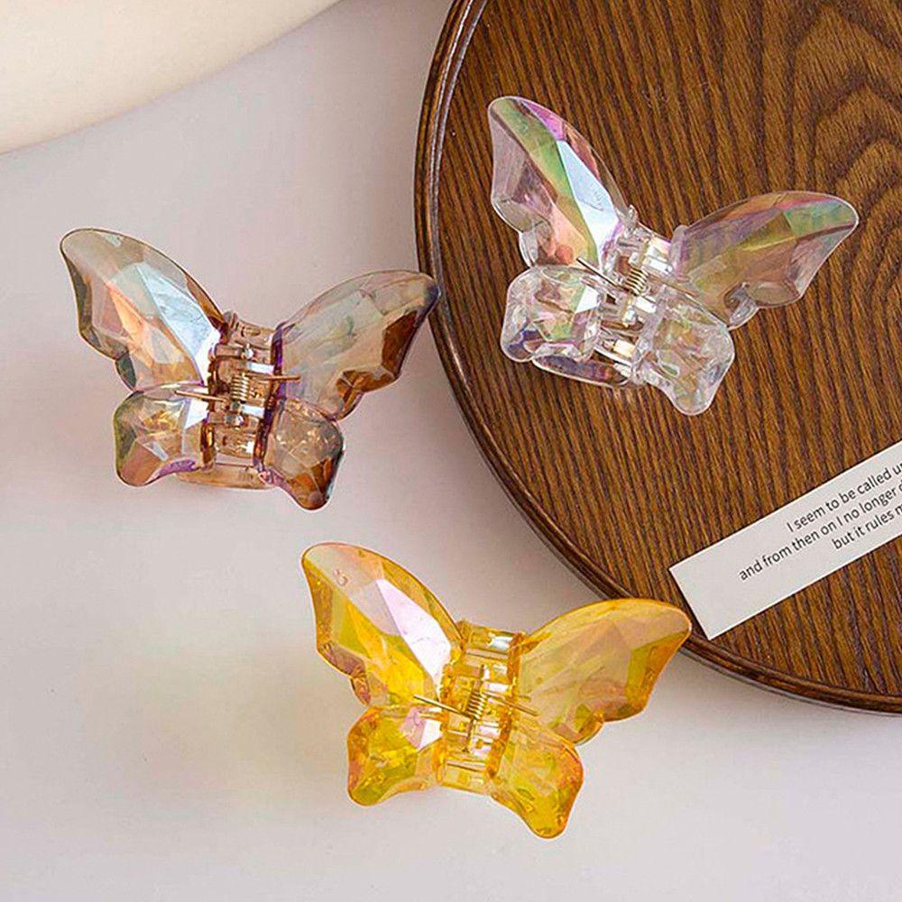 ღOKDEALSღ Sweet Butterfly Hair Claws Acrylic Hair Clip Laser Colorful Hairpin Women Accessories Headwear Summer Transparent Grabs/Multicolor