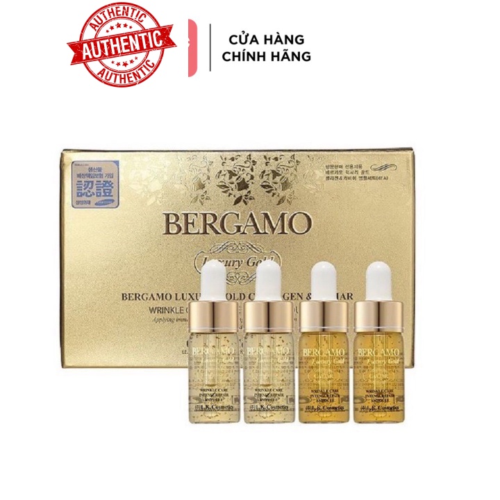 SET 4 Serum BERGAMO Luxury Gold Collagen & Caviar Wrinkle Care Intense Repair Ampoule MINISIZE (13ml x 4) - MÀU VÀNG