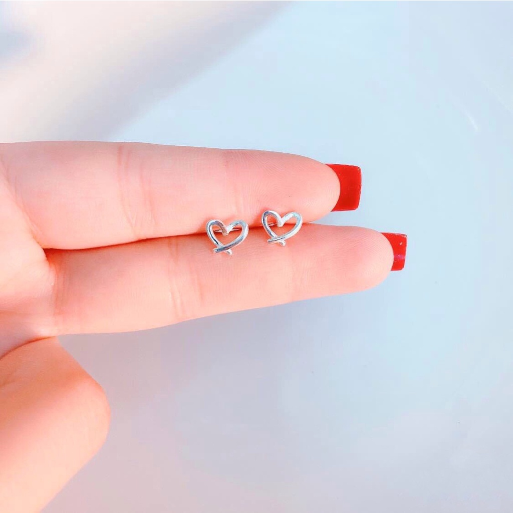Khuyên Tai Bạc Nữ CAOBAC Silver Nụ Bạc Hình Trái Tim Trơn Đơn Giản Nhẹ Nhàng Phong Cách Basic Đeo Hàng Ngày Dễ Phối Đồ