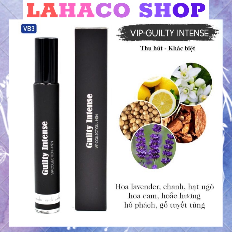 Tinh dầu nước hoa nam chính hãng thơm lâu giá rẻ mini VIP GUILTY INTENSE dầu thơm Pháp Lahaco Shop