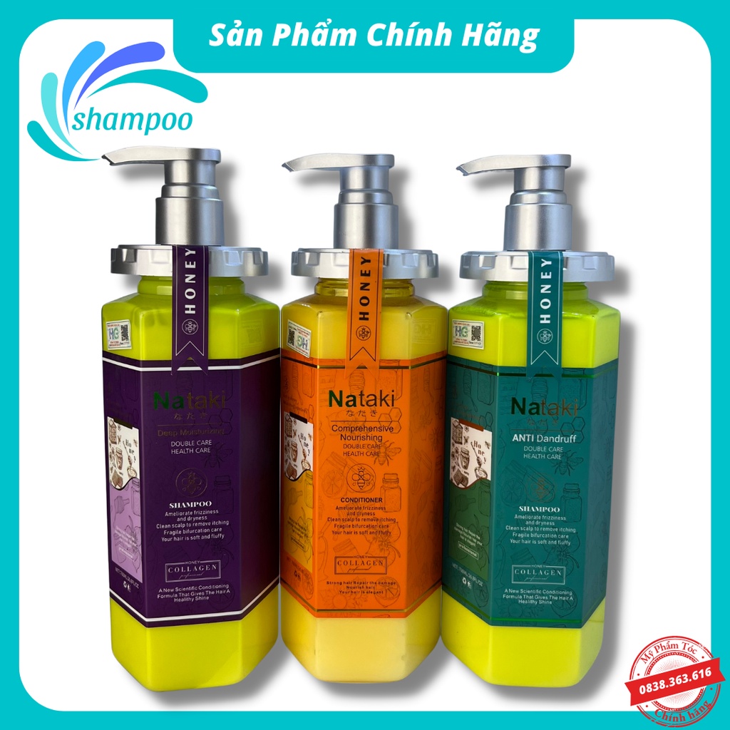Dầu gội đầu cặp gôị xả NATAKI mẫu mới 760ml tinh chất mật ong dưỡng ẩm phục hồi chăm sóc tóc