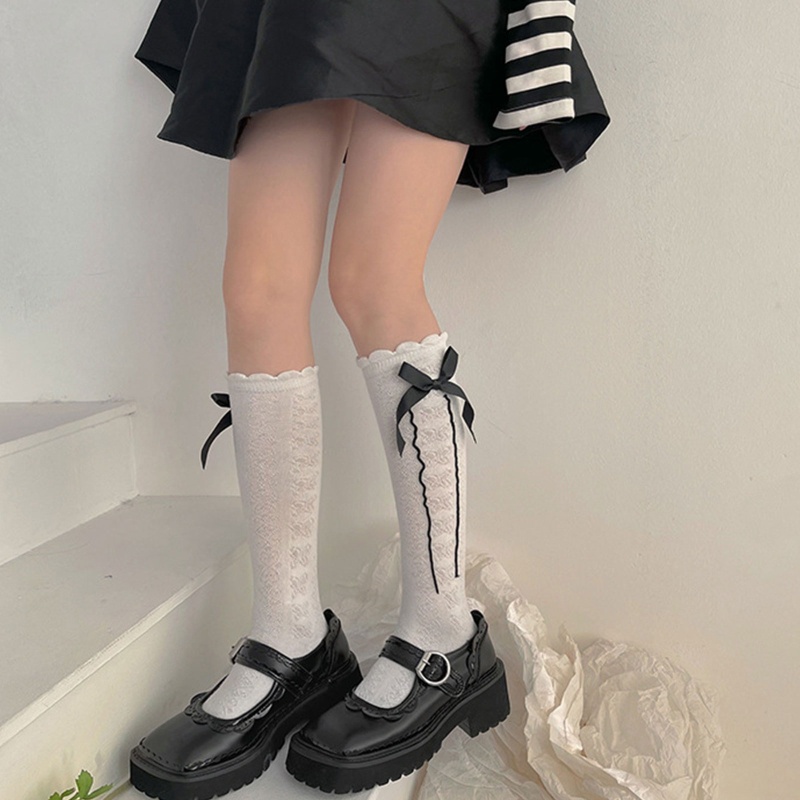Vớ Phối Ren Đính Nơ Kẻ Sọc Gợn Sóng Phong Cách Gothic