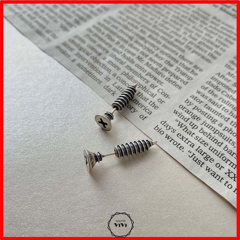 Bông tai bạc nam kiểu ngầu Bolts – khuyên tai bạc ViVi_Gift