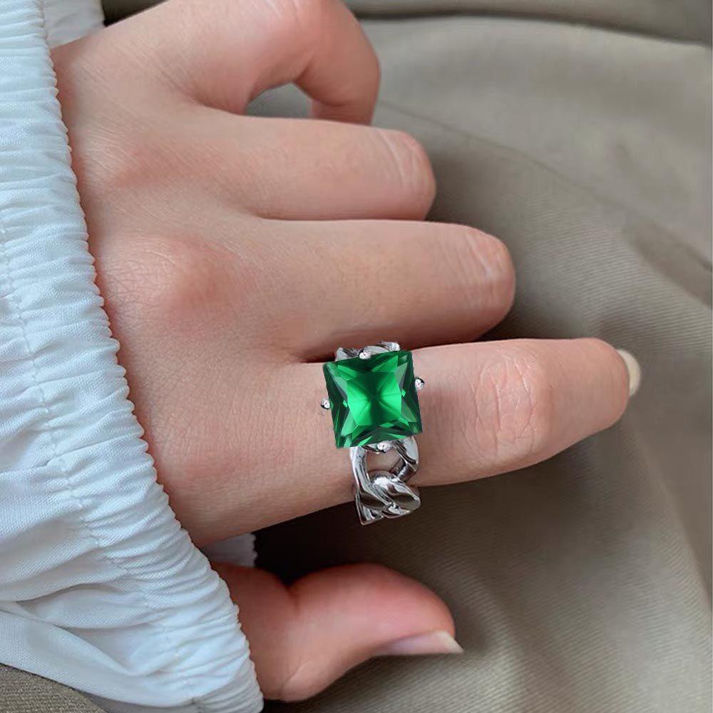 Nhẫn Hở Hình Vuông Màu Xanh Lá Phong Cách Vintage Dành Cho Nữ