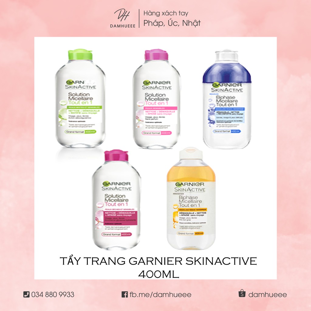 ( Đủ 7 màu )Nước Tẩy Trang Garnier Skin Active Pháp 400ml