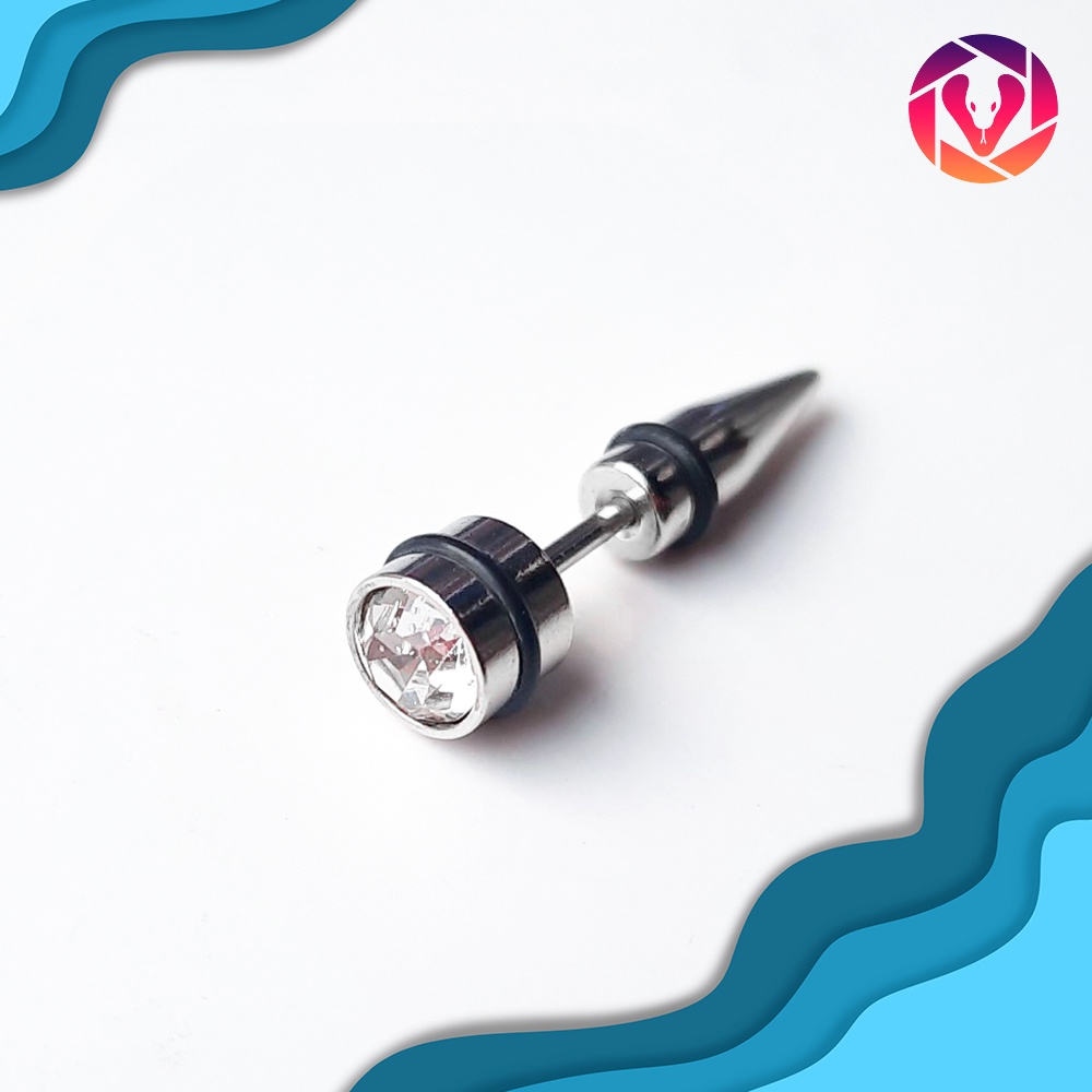 Hoa tai nam Titan hình chiếc đinh, đính đá Rubby nhiều màu, phong cách Hàn Quốc cực đẹp