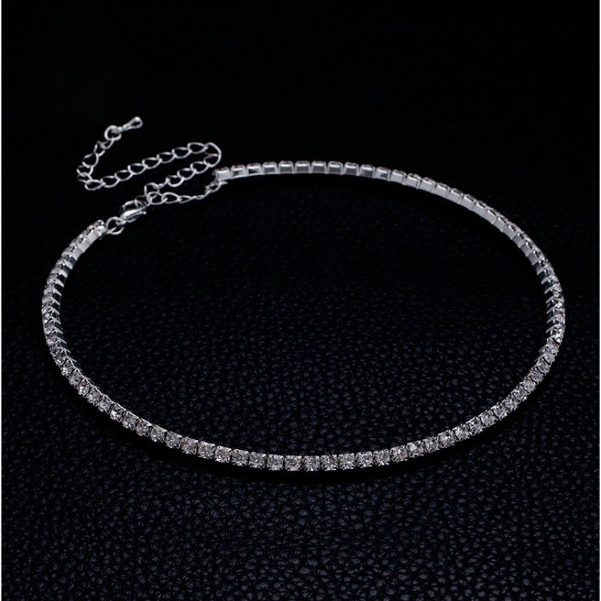 Bộ trang sức bạc 4 món dây chuyền vòng tay bông tai và nhẫn nữ một lớp đính đá thời trang cao cấp