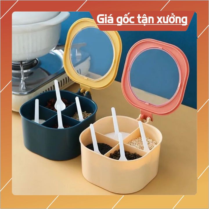👉XẢ KHO👈Hộp đựng gia vị 4 ngăn có nắp đậy💝 tặng kèm 4 thìa💝 | BigBuy360 - bigbuy360.vn