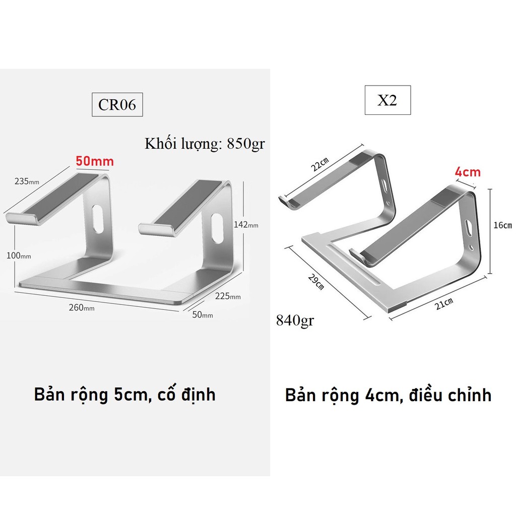 Giá đỡ để laptop stand notebook Macbook máy tính xách tay hợp kim nhôm có thể tháo rời kiêm tản nhiệt (CR06 và X2) | WebRaoVat - webraovat.net.vn