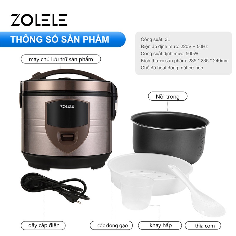 Nồi cơm điện ZOLELE ZB501 thông minh phù hợp cho gia đình 3-5 người 3L