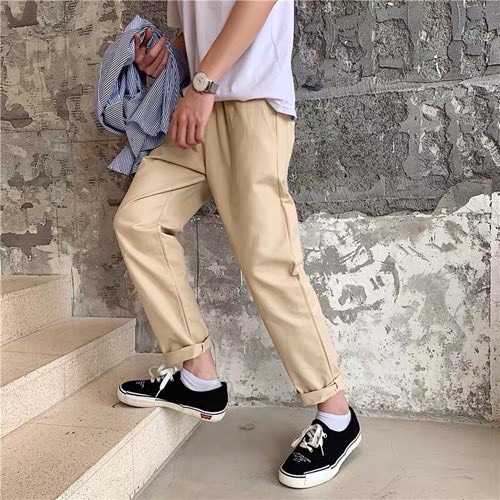 Quần Baggy Kaki Nam Nữ Lưng Thun Form Basic Unisex - Kiểu Quần Baggy Nam Nữ Suông Rộng Màu Đen và Be 544