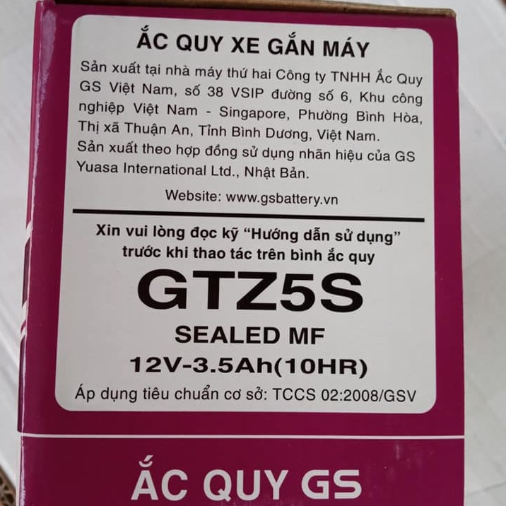 Bình Ắc Quy Khô GS GTZ5S (12V - 3.5Ah)