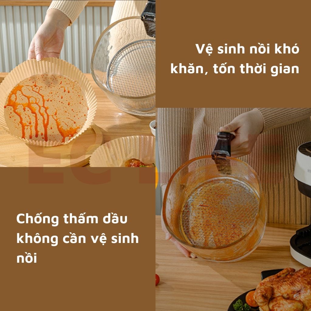 Giấy lót nồi chiên miếng giấy nến lót chống thắm chống dính tiện dụng set 50 cái EC LIfe 0811