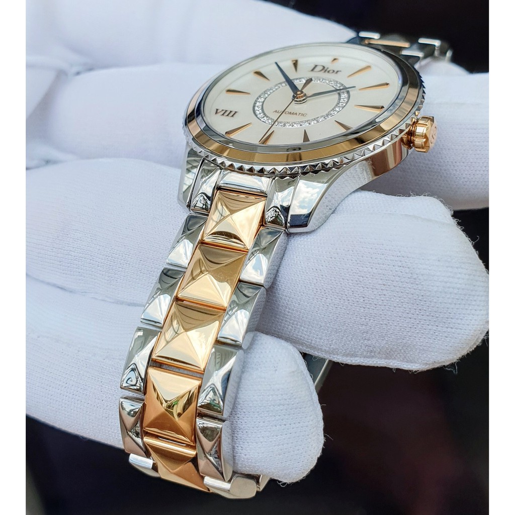 Đồng hồ nữ chính hãng Dior - Máy cơ tự động - Kính Sapphire nguyên khối - Vỏ dây demi vàng 18k