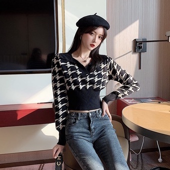 【ZHELIHANGFEI】Áo Sweater Dệt Kim Cổ POLO Tay Dài Thiết Kế Sang Trọng Cho Nữ