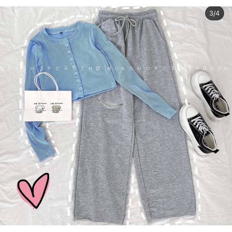 ♻️Set Quần Suông Rách + Croptop Gân TD