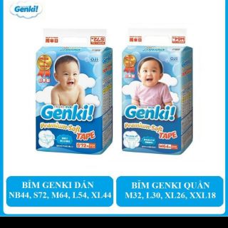 (Hànam) Bỉm GENKI Dán/ Quần NB44/S72/M64/L54/XL44/M32/L30/XL26/XXL18 [ Chính hãng ]