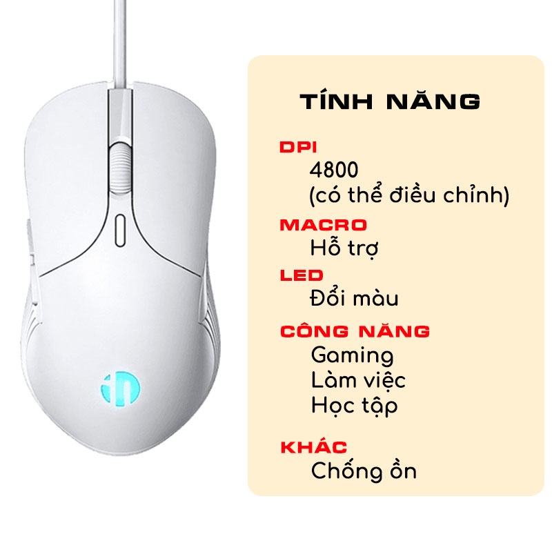 Chuột máy tính có dây GGEAR Inphic PB1P Pro chống ồn silent 4800dpi cho gaming văn phòng học tập