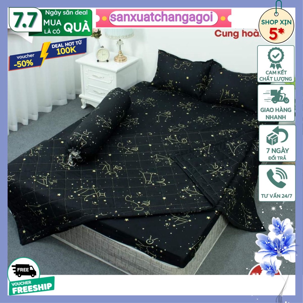 Bộ Ga Gối 4 Món Kèm Vỏ Gối Ôm Cotton Poly 1m2 1m4 1m5 1m6 1m8-sanxuatchangagoi mẫu cung hoàng đạo