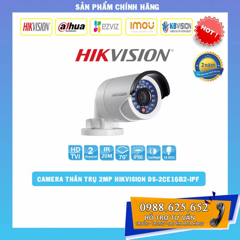 [GIÁ HỦY DIỆT] Camera Thân Trụ Ngoài Trời Hikvision 2MP Full HD 1080P DS-2CE16B2-IPF - HÀNG CHÍNH HÃNG