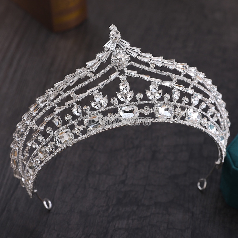 Vương Miện Hợp Kim Kẽm Mạ Bạc Sang Trọng Cho Cô Dâu