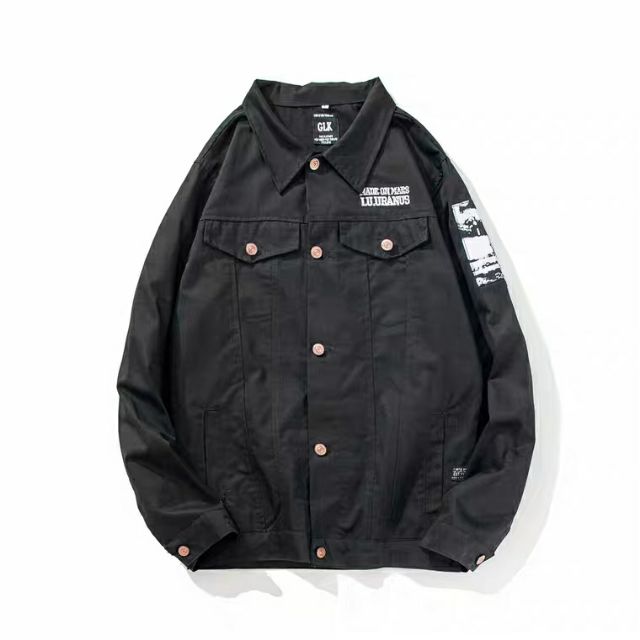 Áo khoác jean nam form rộng màu đen thêu huy hiệu size M-L-XL hàng VIP