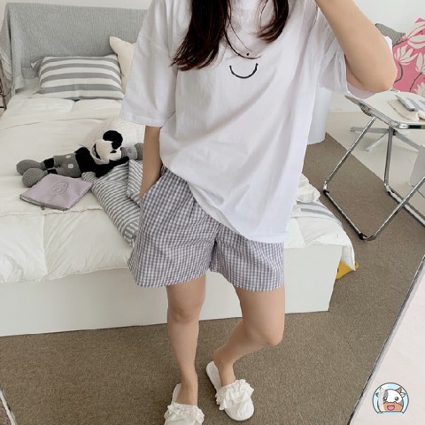 Bộ Đồ Ngủ Gồm Áo Tay Ngắn Và Quần Ngắn Dáng Rộng Họa Tiết Hoạt Hình Thời Trang Mùa Hè Hàn Quốc