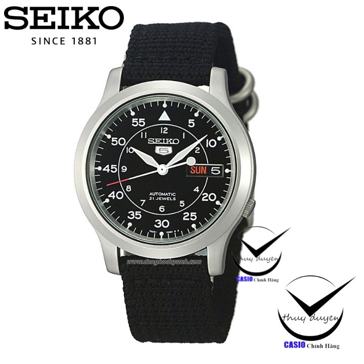 Đồng Hồ Nam Seiko 5 quân đội SNK809K2S - Máy cơ - Dây Nato Đen - Mặt Đen , chống nước , bảo hành chính hãng