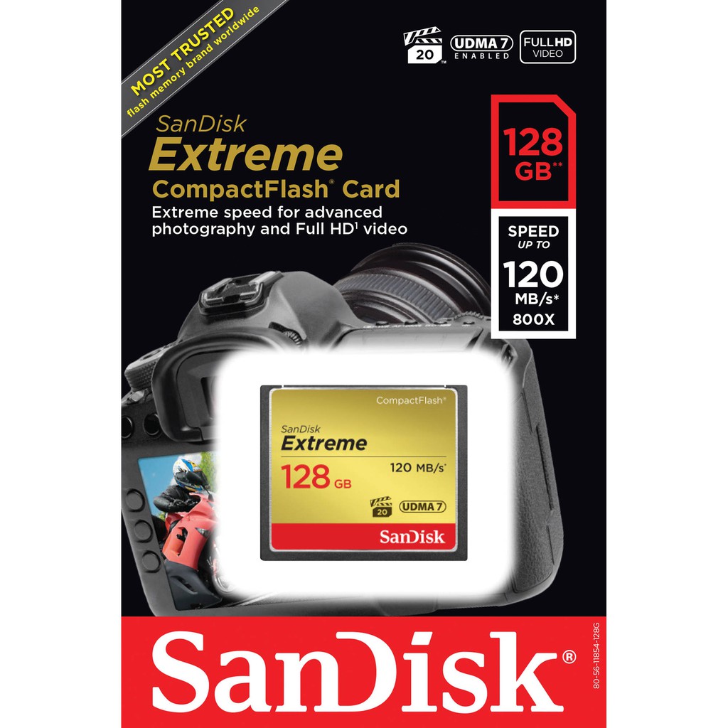 Thẻ nhớ CF SanDisk Extreme S 800X - 128GB - 120MB/s - Bảo hành 5 năm