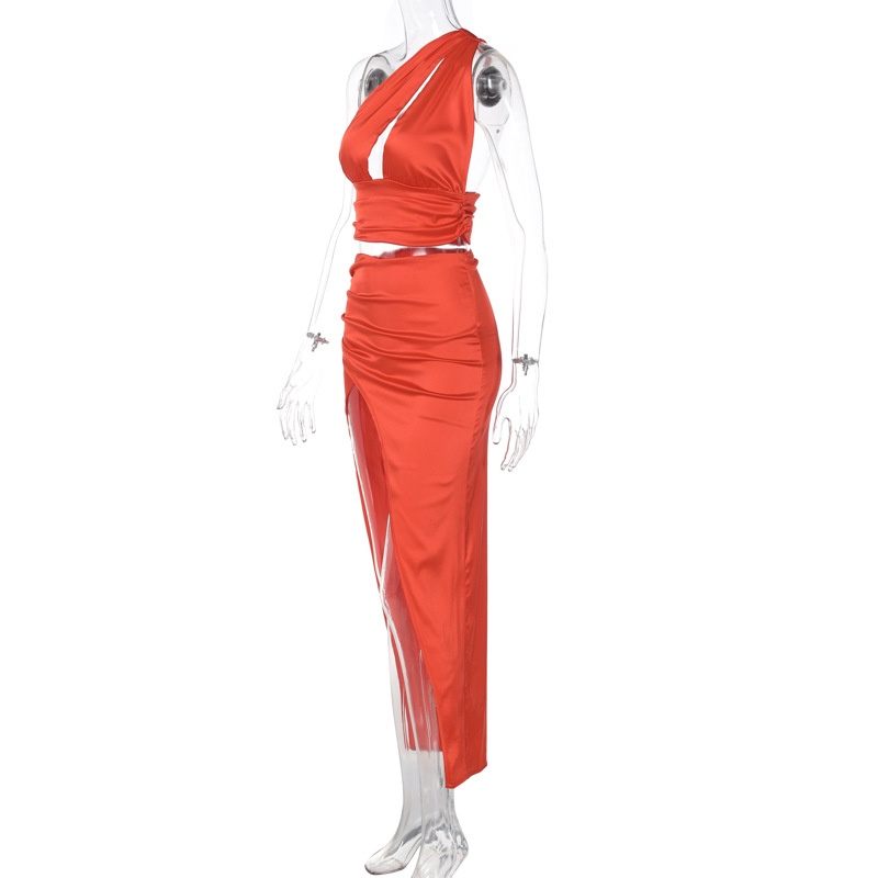 Set Áo Tank Top + Chân Váy Xẻ Tà Lưng Cao Thời Trang Cho Nữ