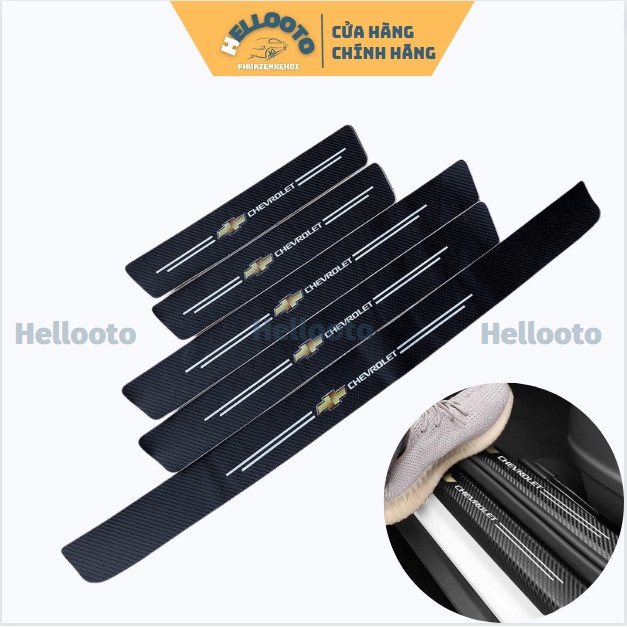 Nẹp Dán Vân Carbon Chống Trầy Xước Bậc Cửa, Bậc Cốp Sau Xe Ô tô - Logo Chevrolet