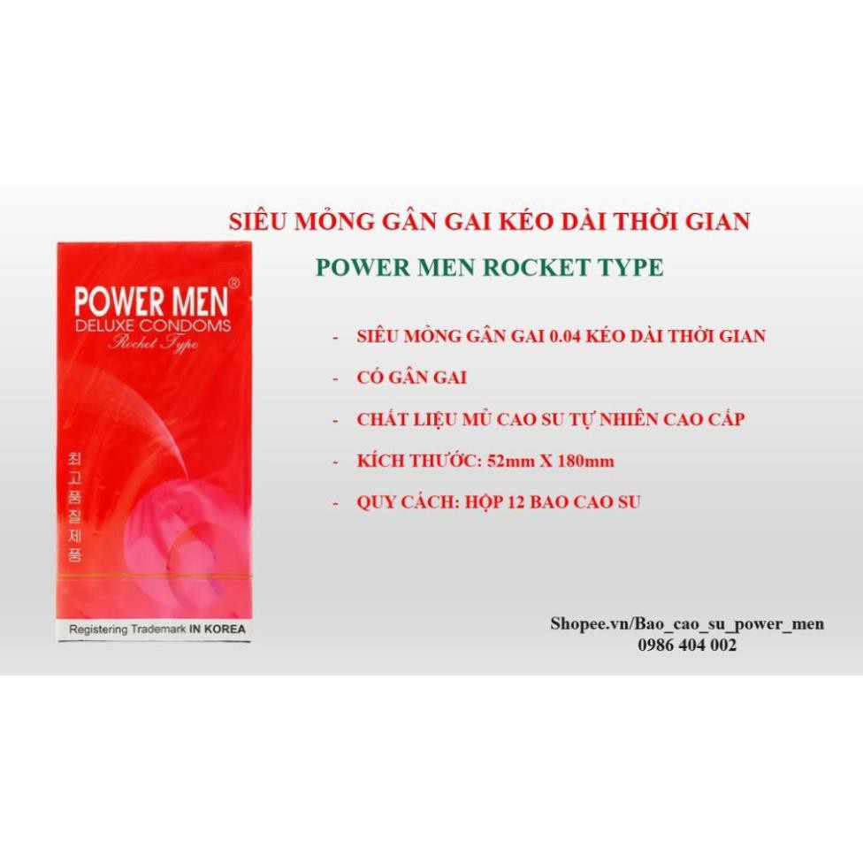 [BAO CAO SU POWERMEN] 12 Bao cao su siêu mỏng kéo dài thời gian Power Men Rocket Type