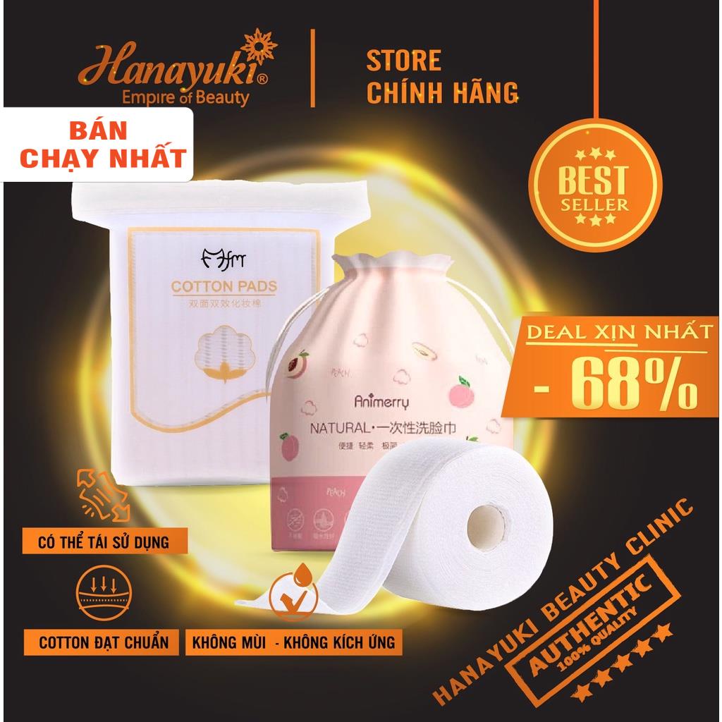 Mới 2022-Set sỉ 1 gói bông tẩy trang mèo 222 miếng cotton pads và 1 khăn cuộn 40 miếng tẩy trang Animerry dùng 1 lần