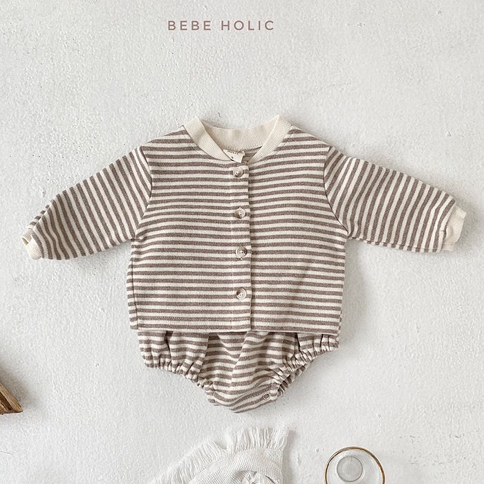 Bộ Áo Thun Tay Dài Kẻ Sọc + Quần Short 2 Món Cho Bé Trai Sơ Sinh