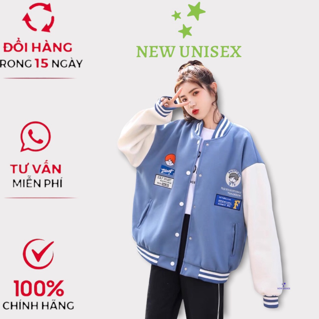 Áo Khoác Bomber Nỉ Phối Tay Hình Cậu Bé Form Rộng Unisex Siêu Hot Trend