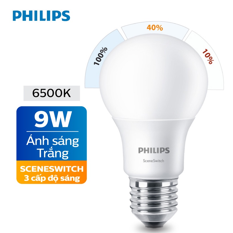 Bóng đèn LED Philips Scene Switch 9W 3 cấp độ 6500K E27 A60 - Ánh sáng trắng