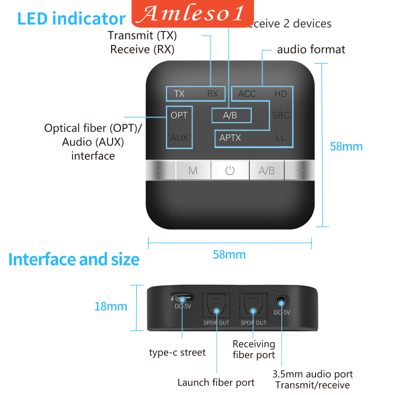 Bộ Chuyển Đổi Âm Thanh Bluetooth 5.0 Amleso1 | BigBuy360 - bigbuy360.vn