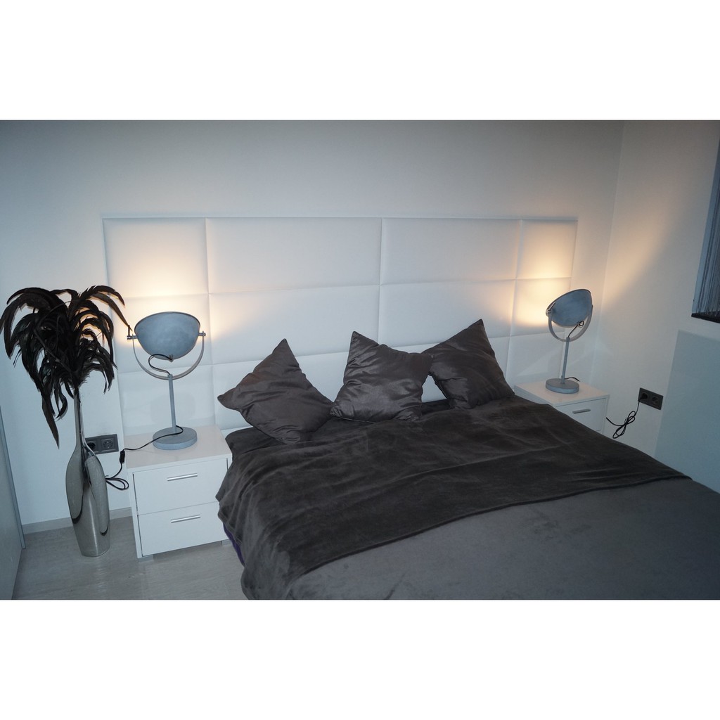Màu Trắng, hình chữ nhật - Tấm nệm bọc da Đầu giường - Size và Màu tuỳ chọn, Tấm dán tường nệm da tranh trí phòng ngủ