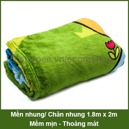 Mền nhung, chăn nhung mềm mại, êm ái thoáng mát 1.8m x 2m (giao màu ngẫu nhiên)