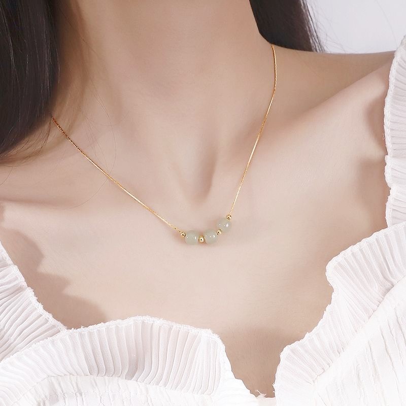Vòng cổ Mặt Ngọc Bích Hình Trái Tim Phong Cách Ngọt Ngào
