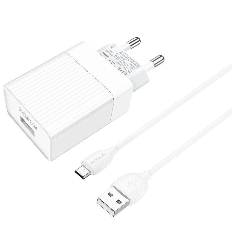 Bộ Cốc và Cáp sạc Borofone BA47A Mighty speed QC3.0 Output 18W - chân Micro-USB / Type-C (Trắng) - Nhất Tín Computer