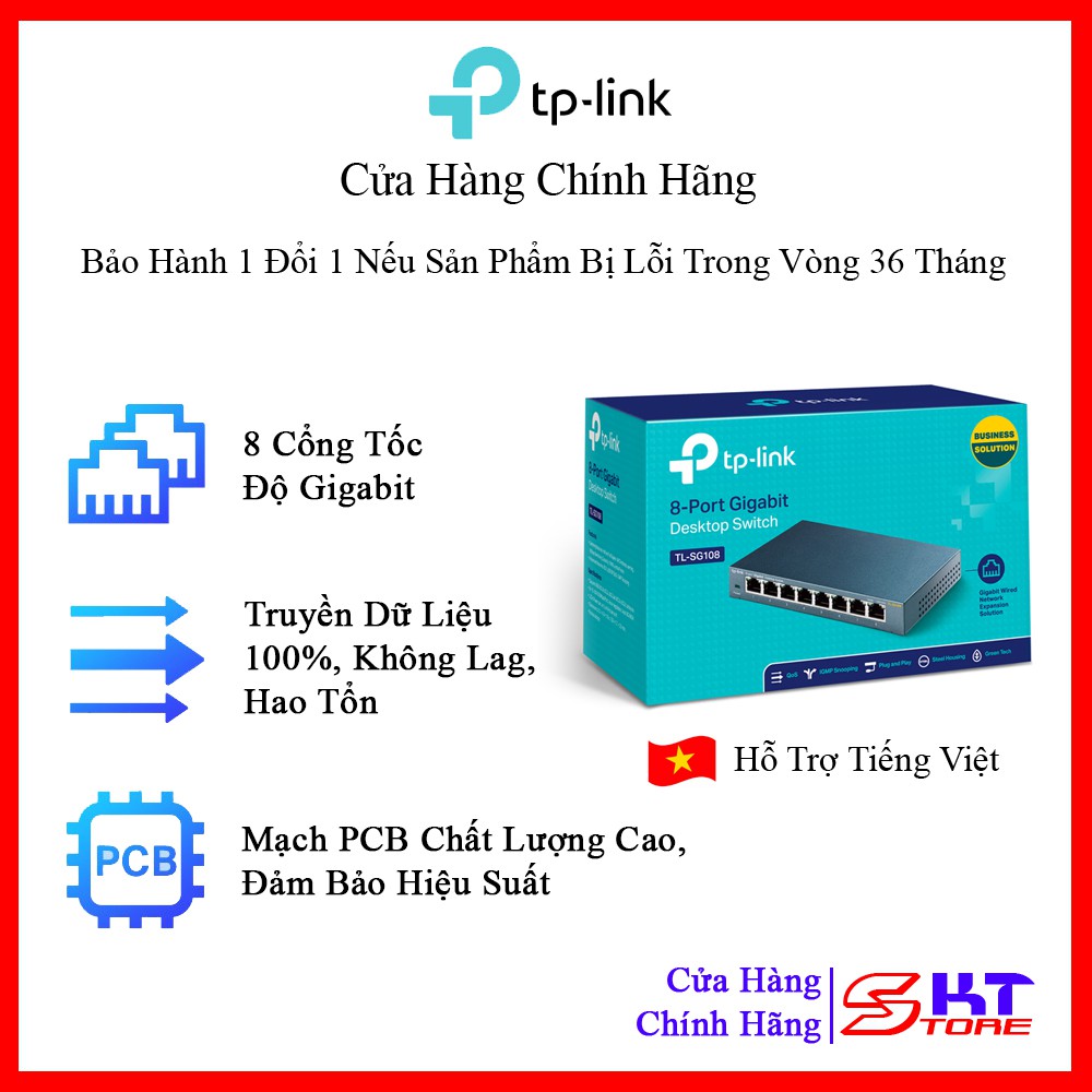 Bộ Chia Mạng Switch Vỏ Thép 8 Cổng RJ45 Tp-Link TL-SG108 Tốc Độ 10/100/1000Mbps - Hàng Chính Hãng