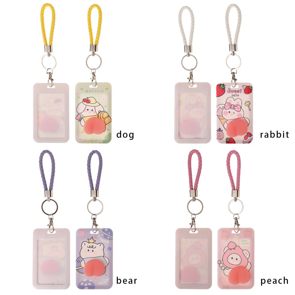 Bao đựng thẻ in hình thỏ / gấu hoạt hình có dây treo tích hợp làm đồ chơi bóp tay mềm sáng tạo